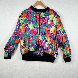 Stefano World Wide Women's Vintage Full Zipper Bomber Jacket Black Pink Large